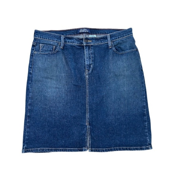Levi Strauss Stretch Denim Knee Length Skirt with Front Slit Medium Blue Sz 18 - Picture 1 of 10